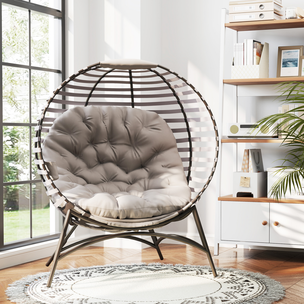 Outsunny Egg Chair w/ Cushion Steel Frame and Side Pocket