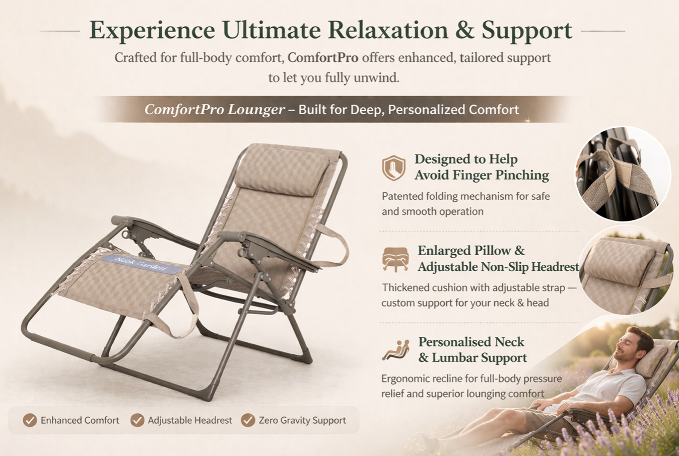 Nook Garden ComfortPro Zero-Gravity Sun Lounger - Pebble Stone