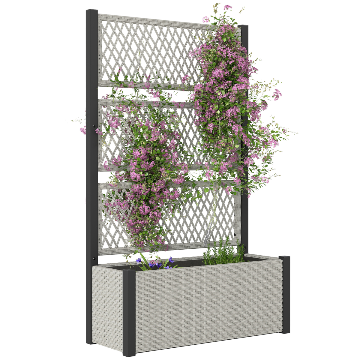 Outsunny Garden Planter Box with Trellis, Rattan Raised Bed
